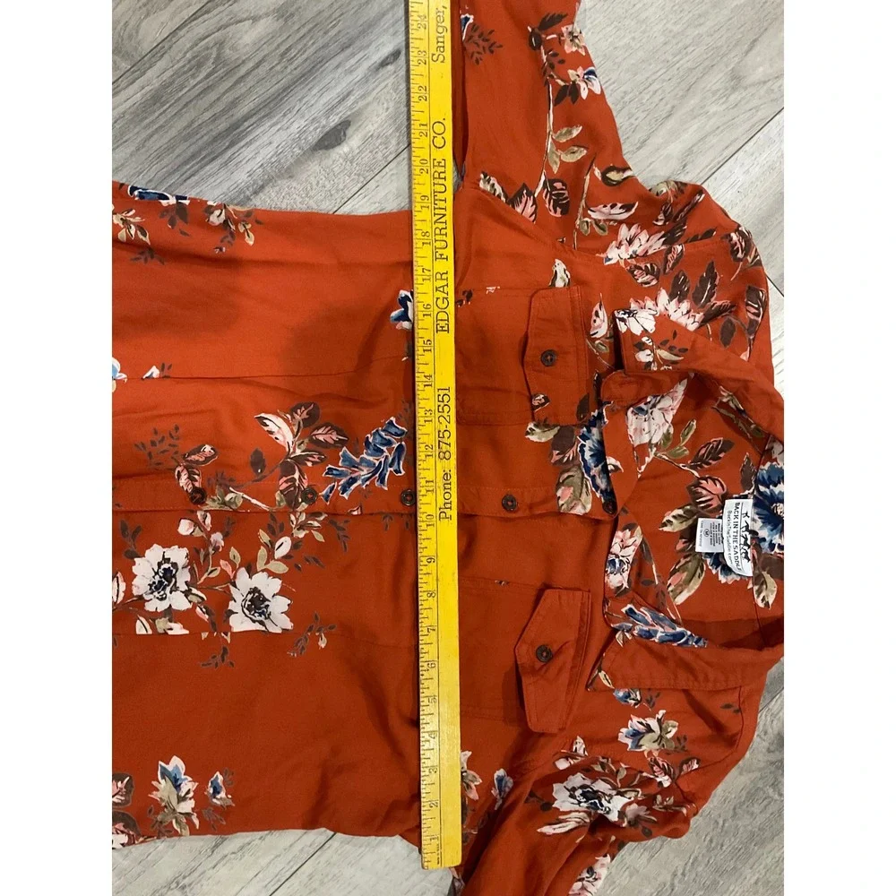 Back In The Saddle Floral Western Button Down Shirt Rust Orange Lace Up Back M - Picture 5 of 7